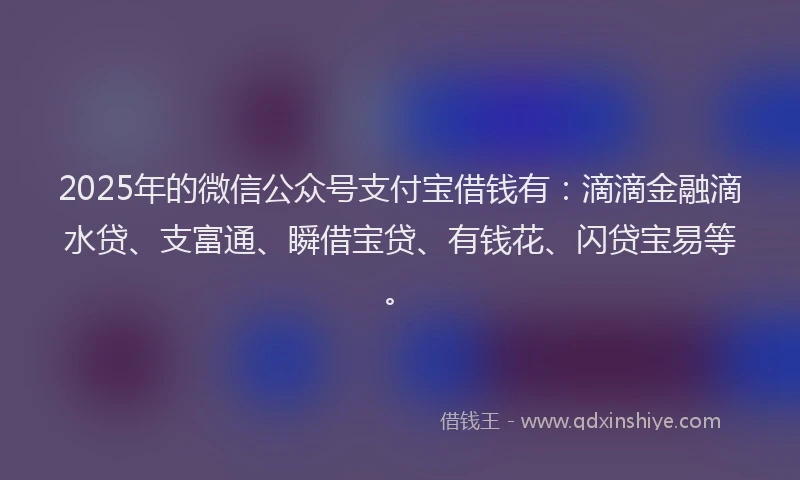 2025年的微信公众号支付宝借钱有：滴滴金融滴水贷、支富通、瞬借宝贷、有钱花、闪贷宝易等。