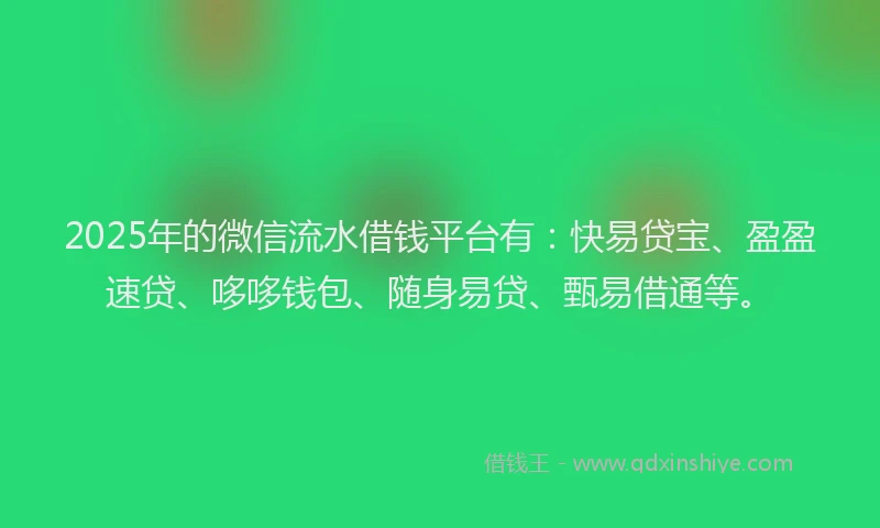 2025年的微信流水借钱平台有：快易贷宝、盈盈速贷、哆哆钱包、随身易贷、甄易借通等。