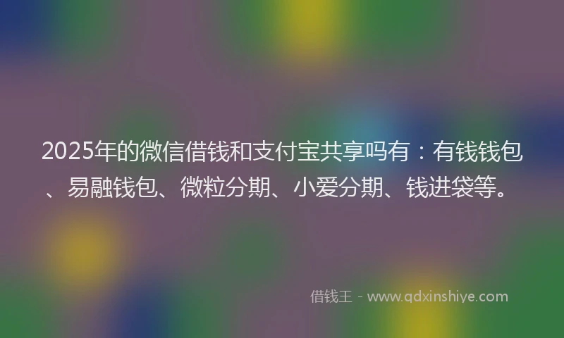 2025年的微信借钱和支付宝共享吗有：有钱钱包、易融钱包、微粒分期、小爱分期、钱进袋等。