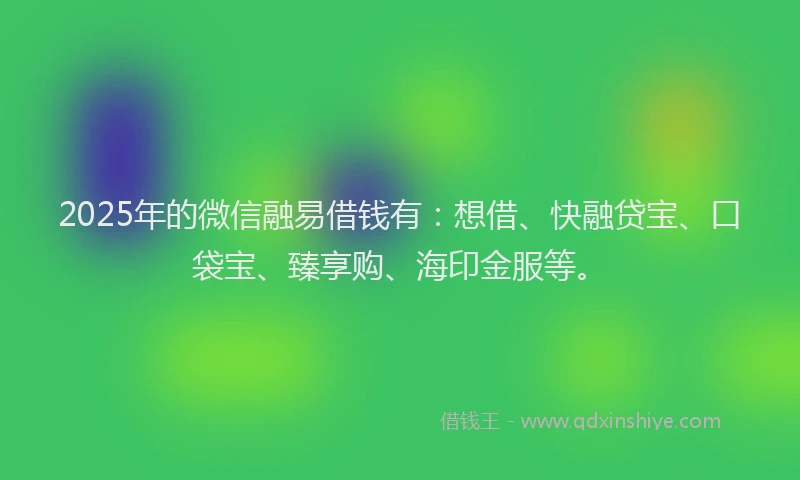 2025年的微信融易借钱有：想借、快融贷宝、口袋宝、臻享购、海印金服等。