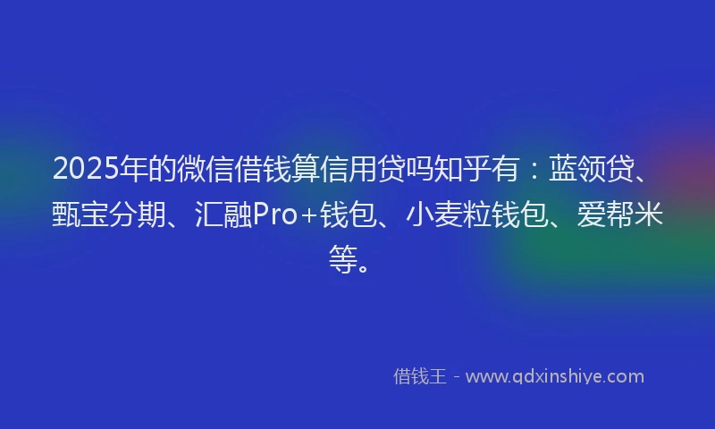 2025年的微信借钱算信用贷吗知乎有：蓝领贷、甄宝分期、汇融Pro+钱包、小麦粒钱包、爱帮米等。