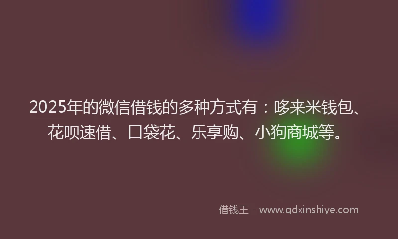 2025年的微信借钱的多种方式有：哆来米钱包、花呗速借、口袋花、乐享购、小狗商城等。