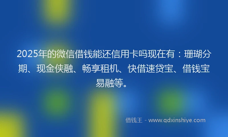 2025年的微信借钱能还信用卡吗现在有：珊瑚分期、现金侠融、畅享租机、快借速贷宝、借钱宝易融等。