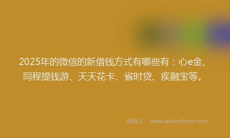 2025年的微信的新借钱方式有哪些有：心e金、同程提钱游、天天花卡、省时贷、疾融宝等。