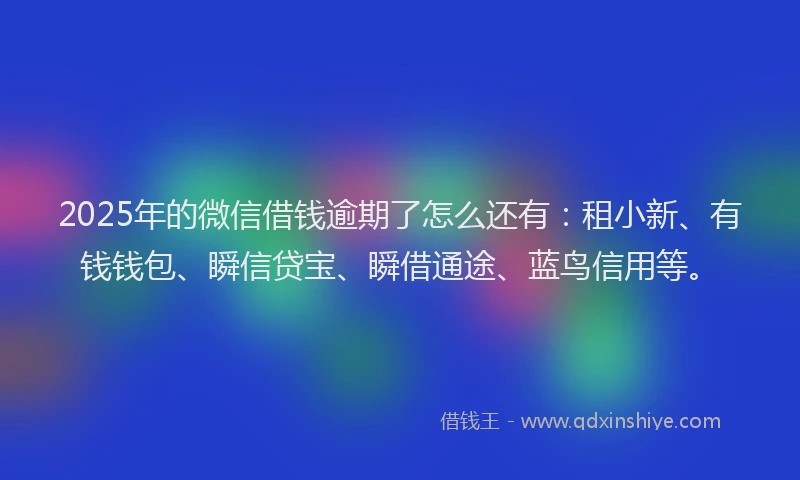2025年的微信借钱逾期了怎么还有：租小新、有钱钱包、瞬信贷宝、瞬借通途、蓝鸟信用等。