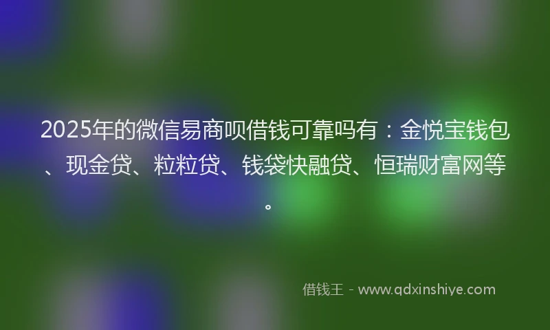 2025年的微信易商呗借钱可靠吗有：金悦宝钱包、现金贷、粒粒贷、钱袋快融贷、恒瑞财富网等。