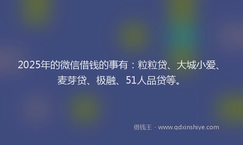 2025年的微信借钱的事有：粒粒贷、大城小爱、麦芽贷、极融、51人品贷等。