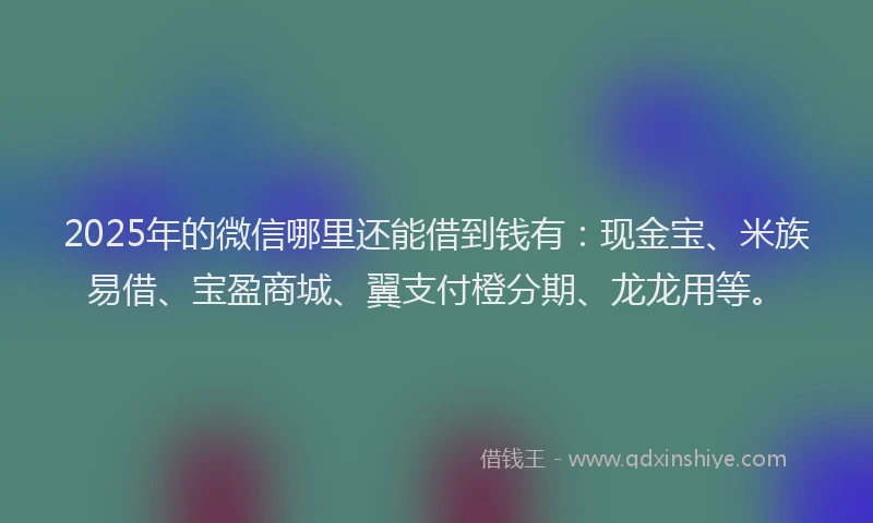 2025年的微信哪里还能借到钱有：现金宝、米族易借、宝盈商城、翼支付橙分期、龙龙用等。