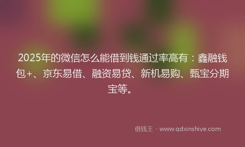 2025年的微信怎么能借到钱通过率高有：鑫融钱包+、京东易借、融资易贷、新机易购、甄宝分期宝等。