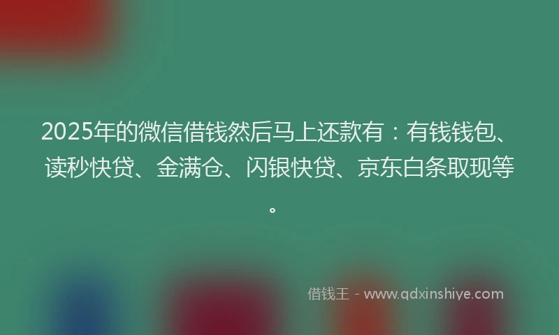 2025年的微信借钱然后马上还款有：有钱钱包、读秒快贷、金满仓、闪银快贷、京东白条取现等。