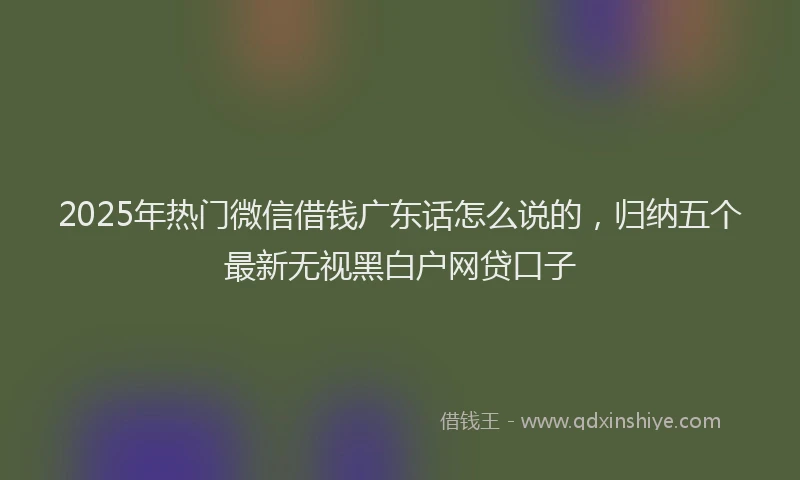 2025年热门微信借钱广东话怎么说的，归纳五个最新无视黑白户网贷口子