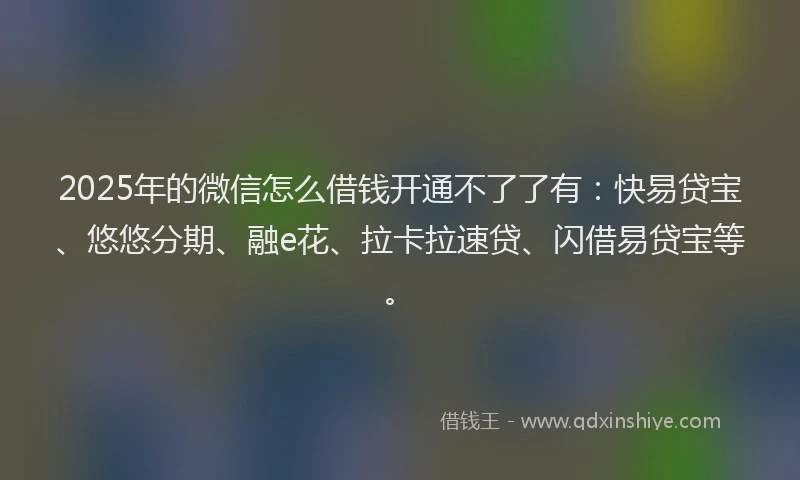 2025年的微信怎么借钱开通不了了有：快易贷宝、悠悠分期、融e花、拉卡拉速贷、闪借易贷宝等。