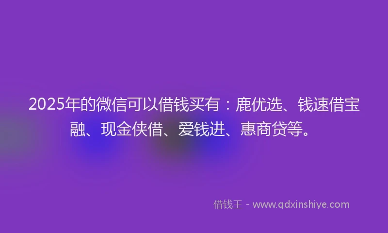 2025年的微信可以借钱买有：鹿优选、钱速借宝融、现金侠借、爱钱进、惠商贷等。
