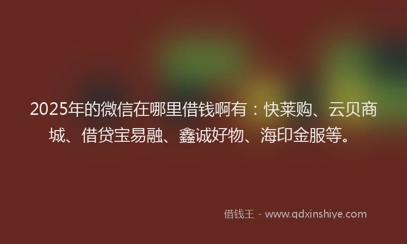 2025年的微信在哪里借钱啊有：快莱购、云贝商城、借贷宝易融、鑫诚好物、海印金服等。