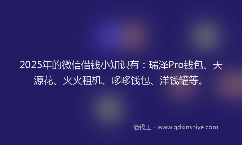 2025年的微信借钱小知识有：瑞泽Pro钱包、天源花、火火租机、哆哆钱包、洋钱罐等。