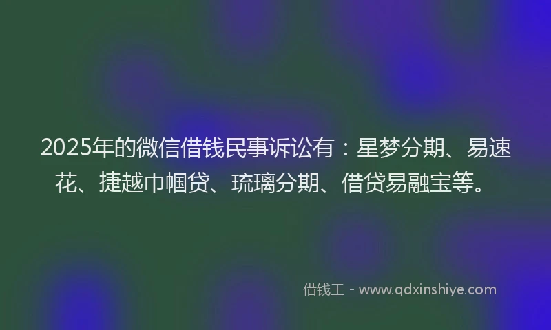 2025年的微信借钱民事诉讼有：星梦分期、易速花、捷越巾帼贷、琉璃分期、借贷易融宝等。