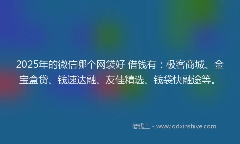 2025年的微信哪个网袋好 借钱有：极客商城、金宝盒贷、钱速达融、友佳精选、钱袋快融途等。