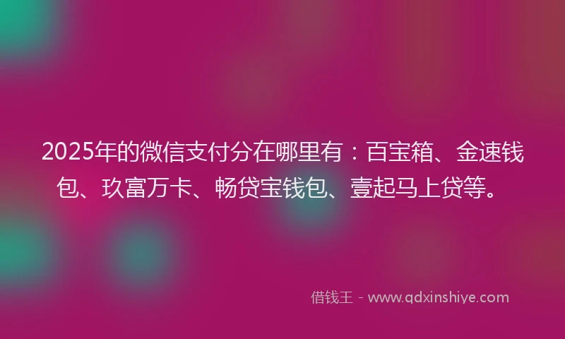 2025年的微信支付分在哪里有：百宝箱、金速钱包、玖富万卡、畅贷宝钱包、壹起马上贷等。