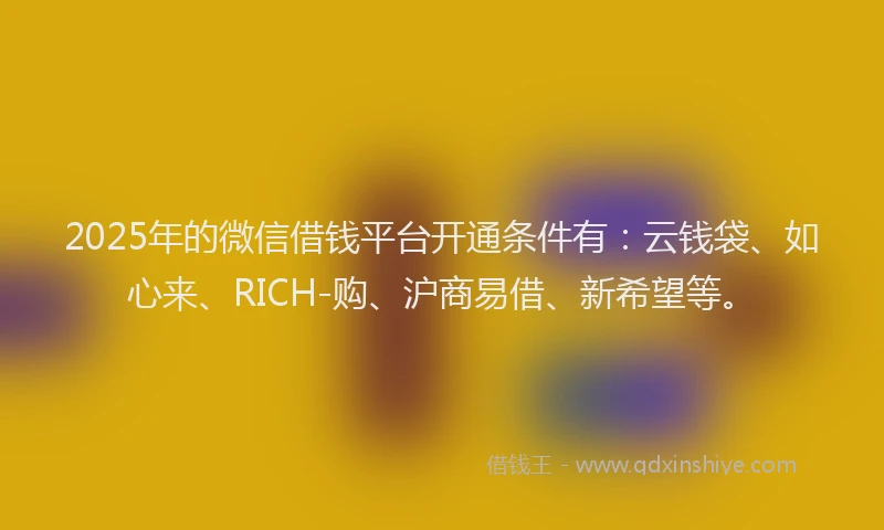 2025年的微信借钱平台开通条件有：云钱袋、如心来、RICH-购、沪商易借、新希望等。