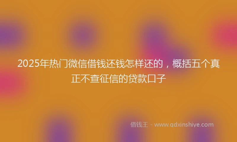 2025年热门微信借钱还钱怎样还的，概括五个真正不查征信的贷款口子