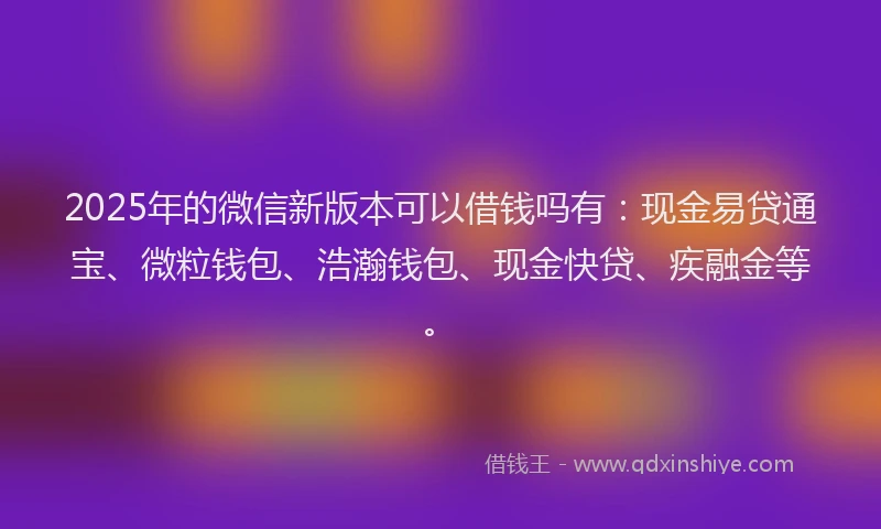 2025年的微信新版本可以借钱吗有：现金易贷通宝、微粒钱包、浩瀚钱包、现金快贷、疾融金等。