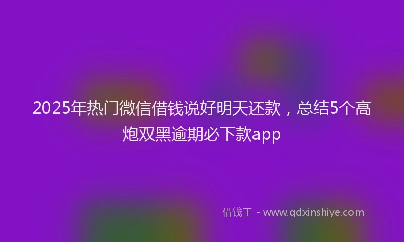 2025年热门微信借钱说好明天还款，总结5个高炮双黑逾期必下款app