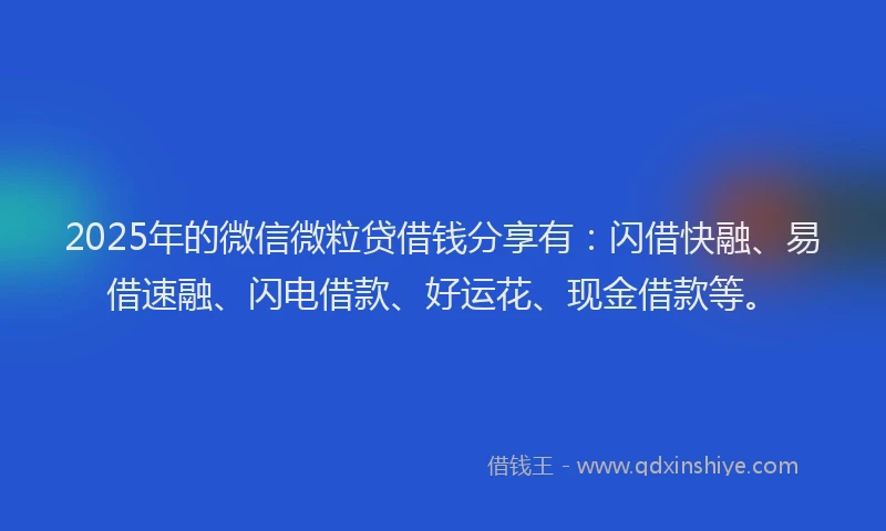 2025年的微信微粒贷借钱分享有：闪借快融、易借速融、闪电借款、好运花、现金借款等。