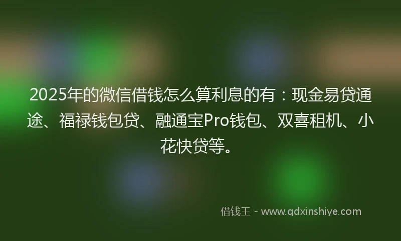 2025年的微信借钱怎么算利息的有：现金易贷通途、福禄钱包贷、融通宝Pro钱包、双喜租机、小花快贷等。