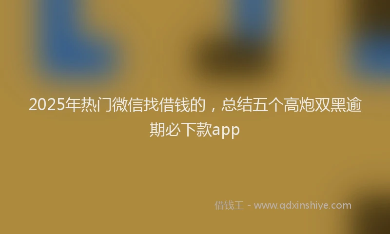 2025年热门微信找借钱的，总结五个高炮双黑逾期必下款app