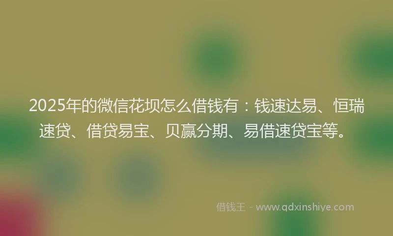 2025年的微信花坝怎么借钱有：钱速达易、恒瑞速贷、借贷易宝、贝赢分期、易借速贷宝等。