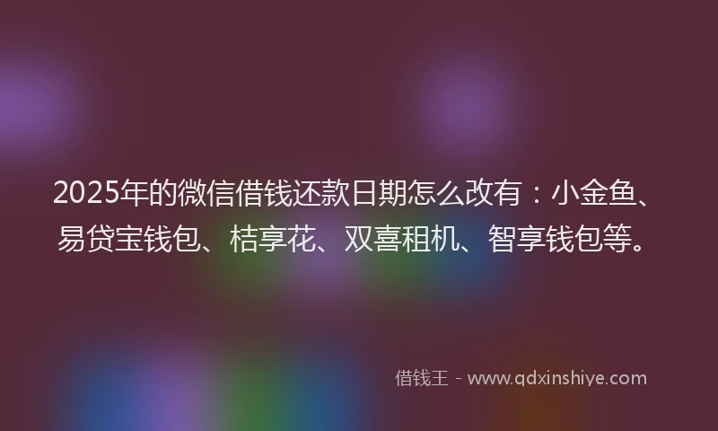 2025年的微信借钱还款日期怎么改有：小金鱼、易贷宝钱包、桔享花、双喜租机、智享钱包等。