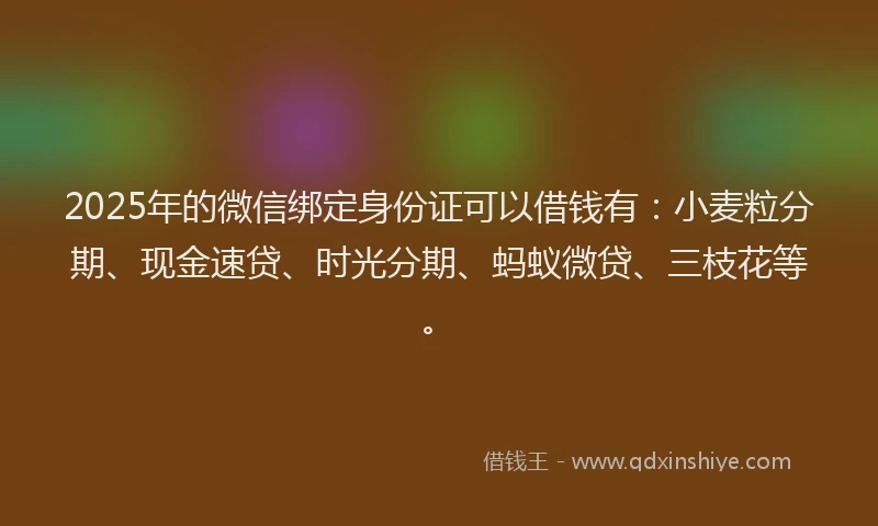 2025年的微信绑定身份证可以借钱有：小麦粒分期、现金速贷、时光分期、蚂蚁微贷、三枝花等。