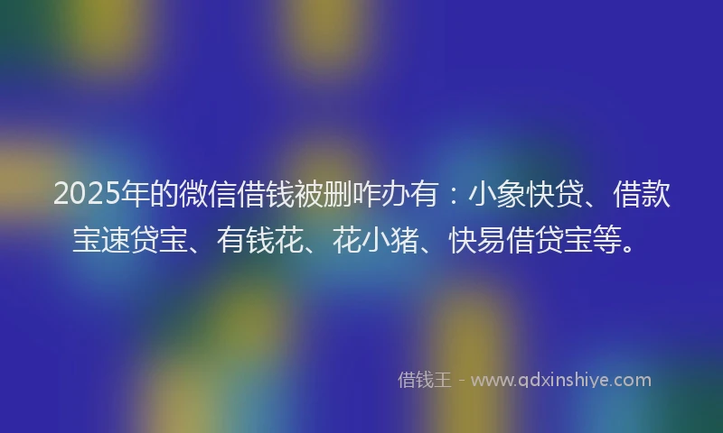 2025年的微信借钱被删咋办有：小象快贷、借款宝速贷宝、有钱花、花小猪、快易借贷宝等。