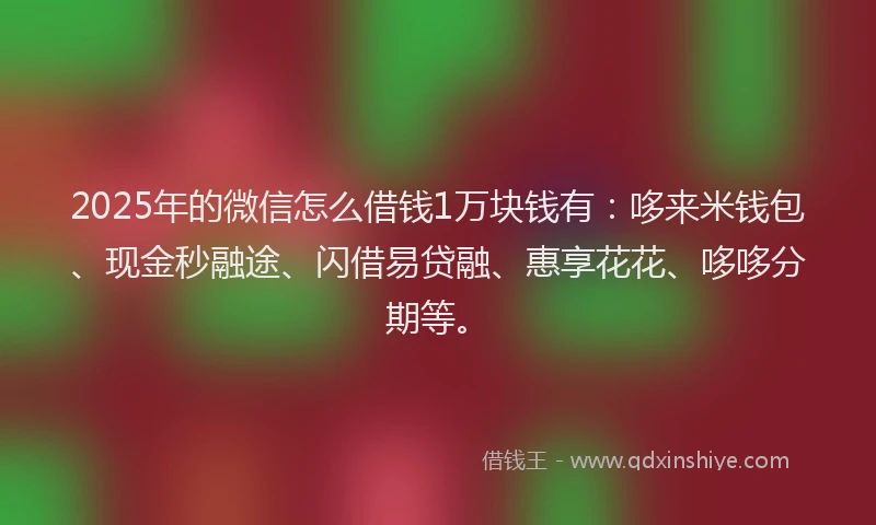 2025年的微信怎么借钱1万块钱有：哆来米钱包、现金秒融途、闪借易贷融、惠享花花、哆哆分期等。