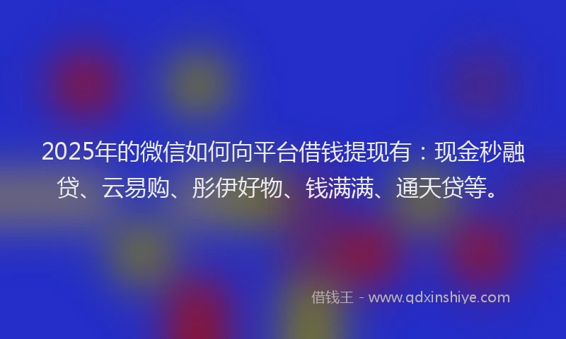 2025年的微信如何向平台借钱提现有：现金秒融贷、云易购、彤伊好物、钱满满、通天贷等。