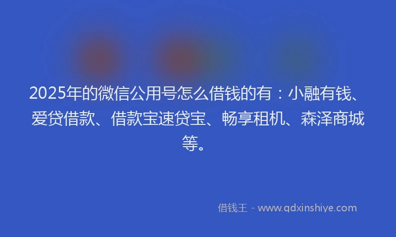 2025年的微信公用号怎么借钱的有：小融有钱、爱贷借款、借款宝速贷宝、畅享租机、森泽商城等。