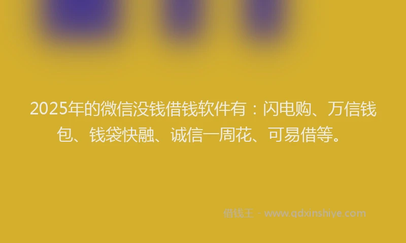2025年的微信没钱借钱软件有：闪电购、万信钱包、钱袋快融、诚信一周花、可易借等。