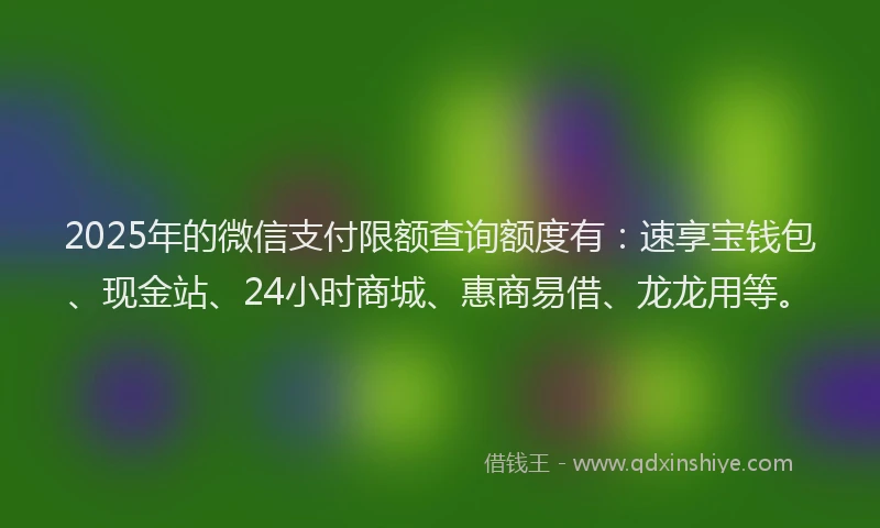 2025年的微信支付限额查询额度有：速享宝钱包、现金站、24小时商城、惠商易借、龙龙用等。