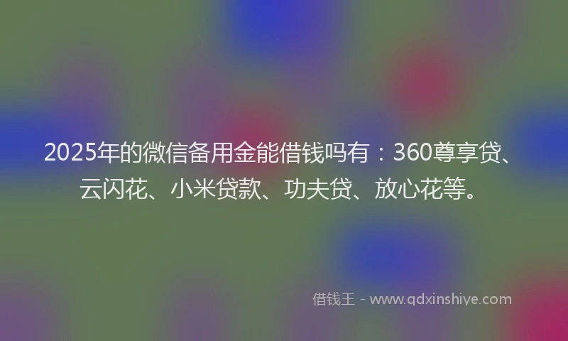 2025年的微信备用金能借钱吗有：360尊享贷、云闪花、小米贷款、功夫贷、放心花等。