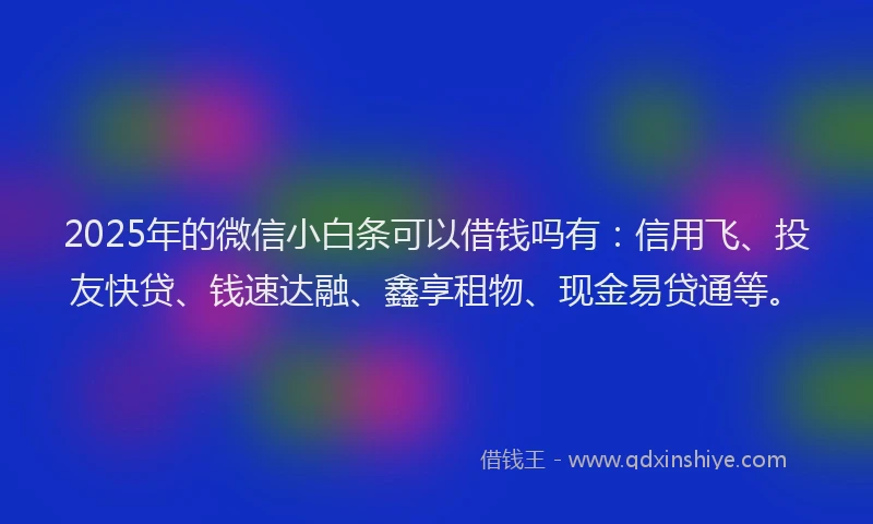 2025年的微信小白条可以借钱吗有：信用飞、投友快贷、钱速达融、鑫享租物、现金易贷通等。