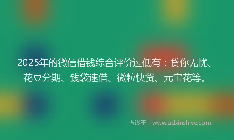 2025年的微信借钱综合评价过低有：贷你无忧、花豆分期、钱袋速借、微粒快贷、元宝花等。