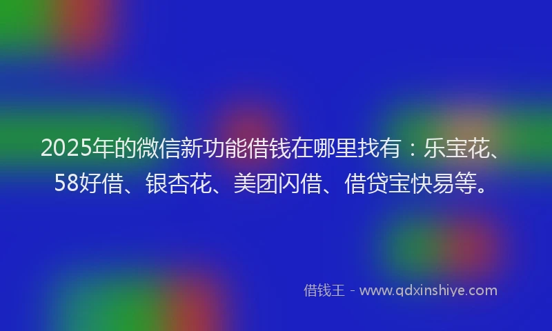 2025年的微信新功能借钱在哪里找有：乐宝花、58好借、银杏花、美团闪借、借贷宝快易等。