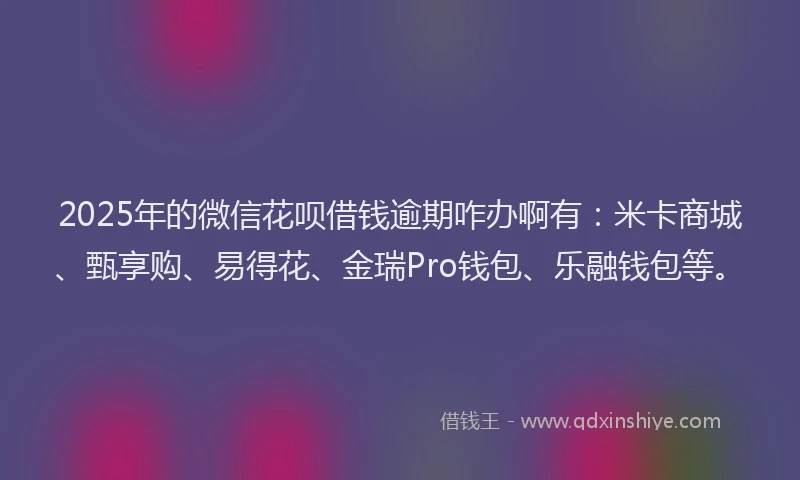 2025年的微信花呗借钱逾期咋办啊有：米卡商城、甄享购、易得花、金瑞Pro钱包、乐融钱包等。