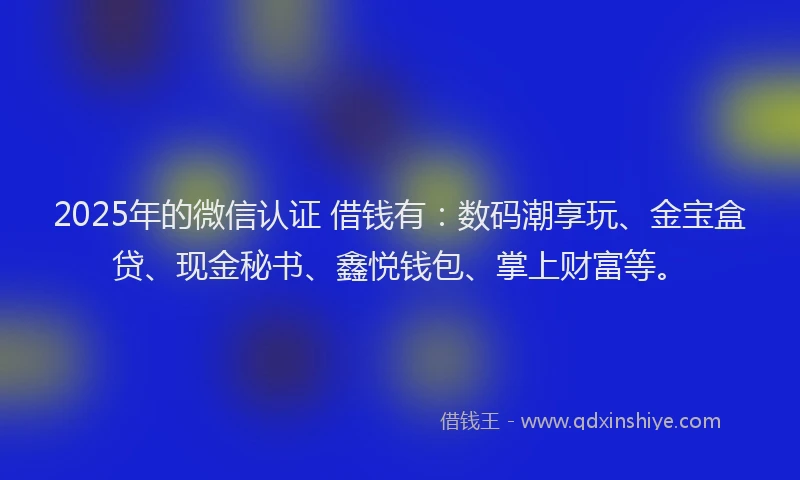 2025年的微信认证 借钱有：数码潮享玩、金宝盒贷、现金秘书、鑫悦钱包、掌上财富等。