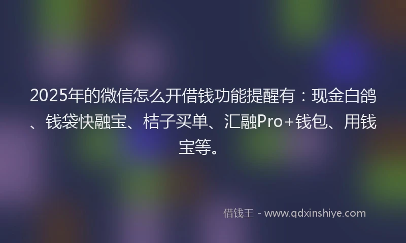 2025年的微信怎么开借钱功能提醒有：现金白鸽、钱袋快融宝、桔子买单、汇融Pro+钱包、用钱宝等。