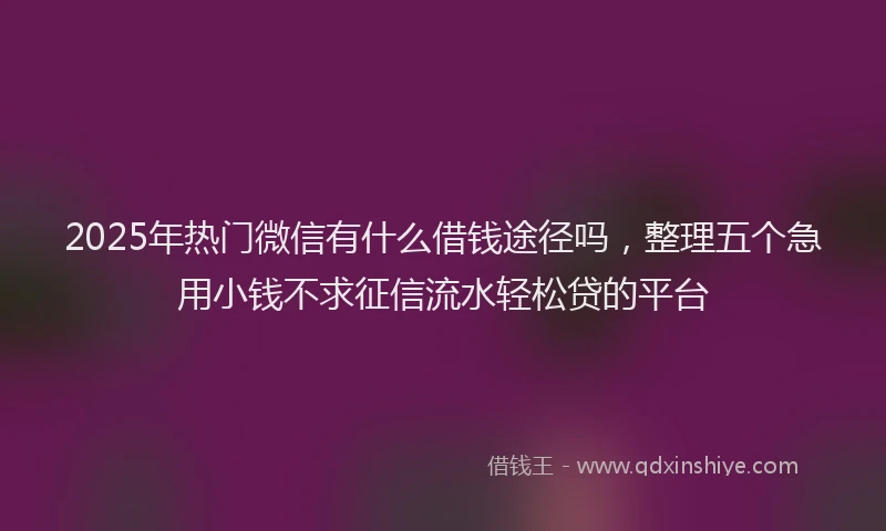 2025年热门微信有什么借钱途径吗，整理五个急用小钱不求征信流水轻松贷的平台