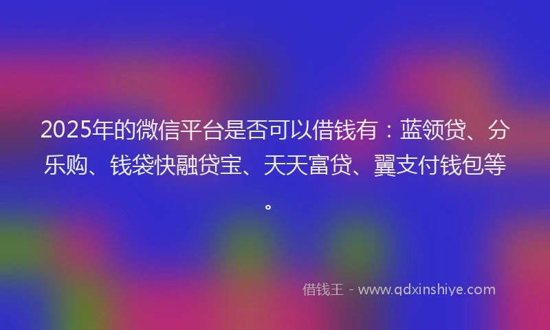 2025年的微信平台是否可以借钱有：蓝领贷、分乐购、钱袋快融贷宝、天天富贷、翼支付钱包等。
