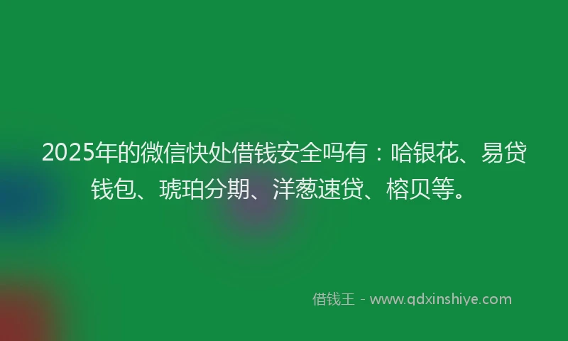 2025年的微信快处借钱安全吗有：哈银花、易贷钱包、琥珀分期、洋葱速贷、榕贝等。