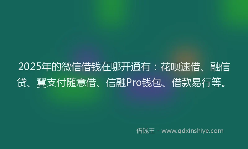 2025年的微信借钱在哪开通有：花呗速借、融信贷、翼支付随意借、信融Pro钱包、借款易行等。