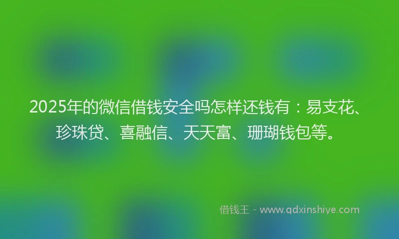 2025年的微信借钱安全吗怎样还钱有：易支花、珍珠贷、喜融信、天天富、珊瑚钱包等。